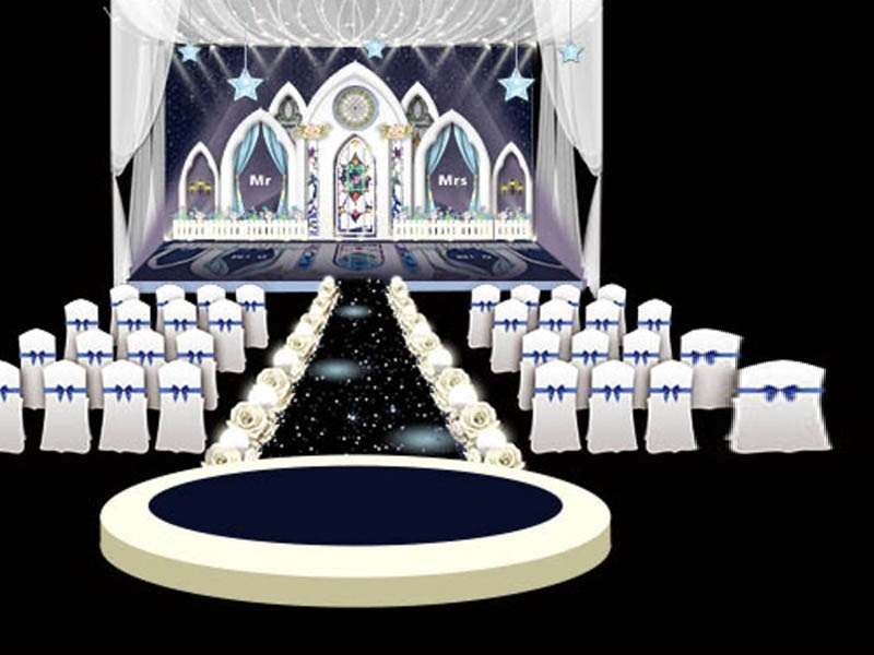 Najnowsza niskobudżetowa królewska dekoracja sceniczna na ślub w kościele